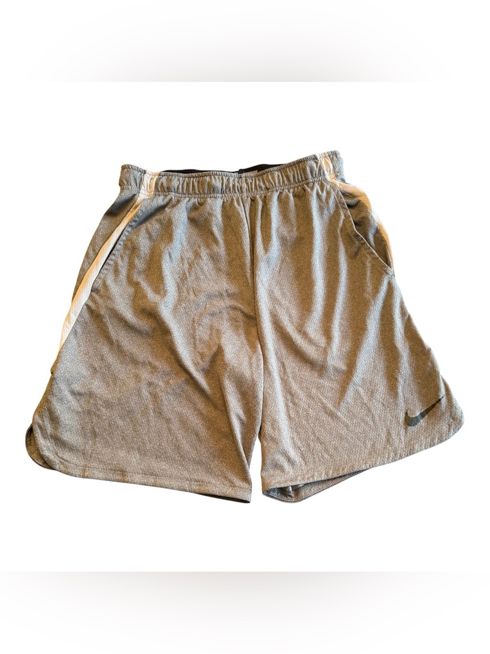 Nike Men's Light Gray Athletic Shorts with Side Stripes